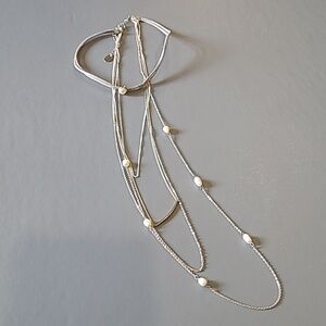 Women's Icing Brand Suede & Silver Plated Layered Chain &  Pearl Accent Necklace